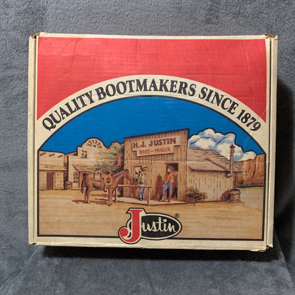 Vintage Justin Boots Empty Cardboard Storage Box Western Graphics Style 0502